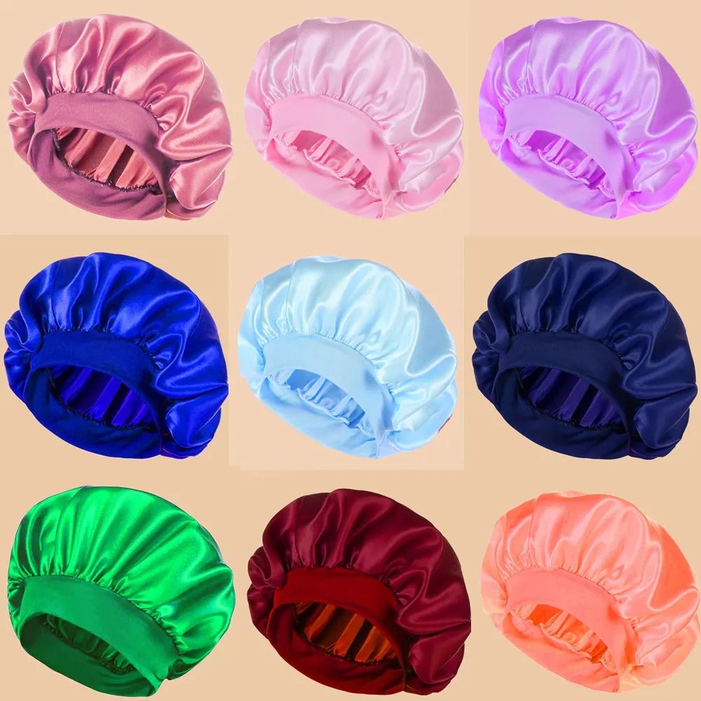 Women Satin Shower Cap Wide Brim Bonnet