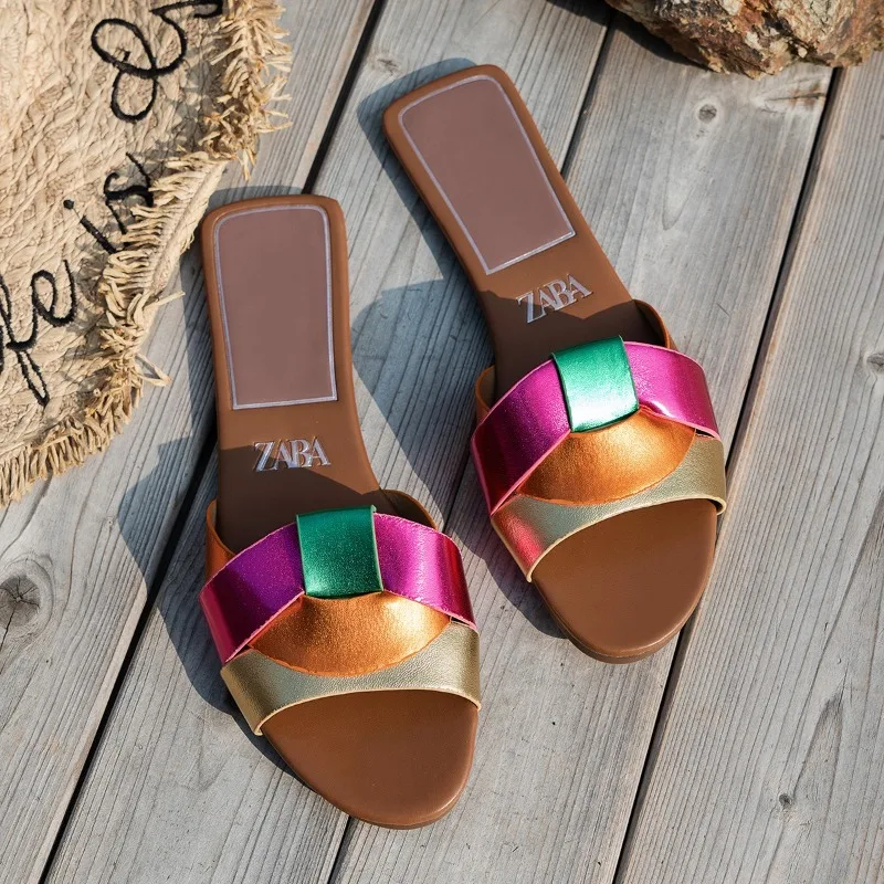 Luxury Designer Flat Slippers for Women, Elegant Summer Casual Shoes with Round Toe for Beach, House, and Bathroom
