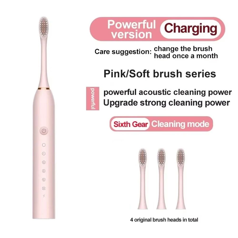 Ultrasonic Electric Toothbrush with 6 Cleaning Modes, USB Rechargeable & Waterproof