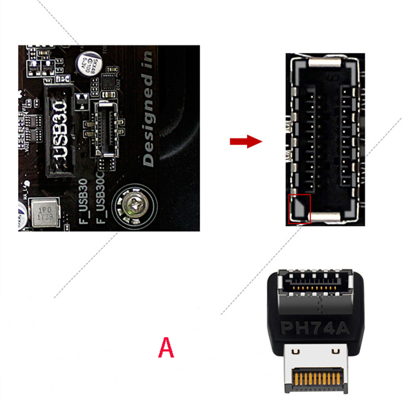 USB Adapter for Mainboard Front Panel, Angled Elbow Type C Converter Cable Splitter