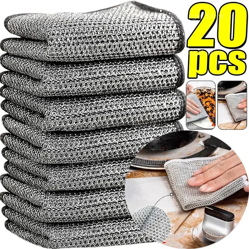 Thickened steel wire cleaning cloth Non Scratch Microfiber Mesh Dishcloth, Single or Double Layer Set