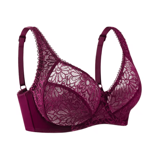 Ultra-Thin Deep V Sheer Plus Size Lace Underwire Bra
