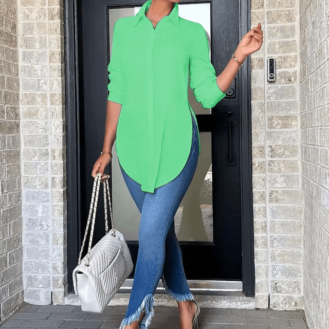 Elegant Asymmetrical Tunic Blouse for Women Long Sleeve Mid Length Top