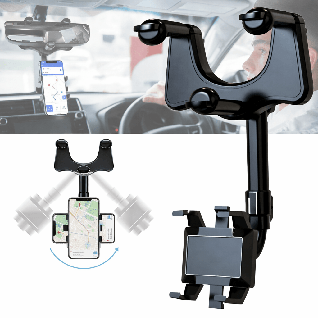 Rotatable and Retractable Holder, Car Phone Stand, Rear View Mirror Mount for Hands-Free Use