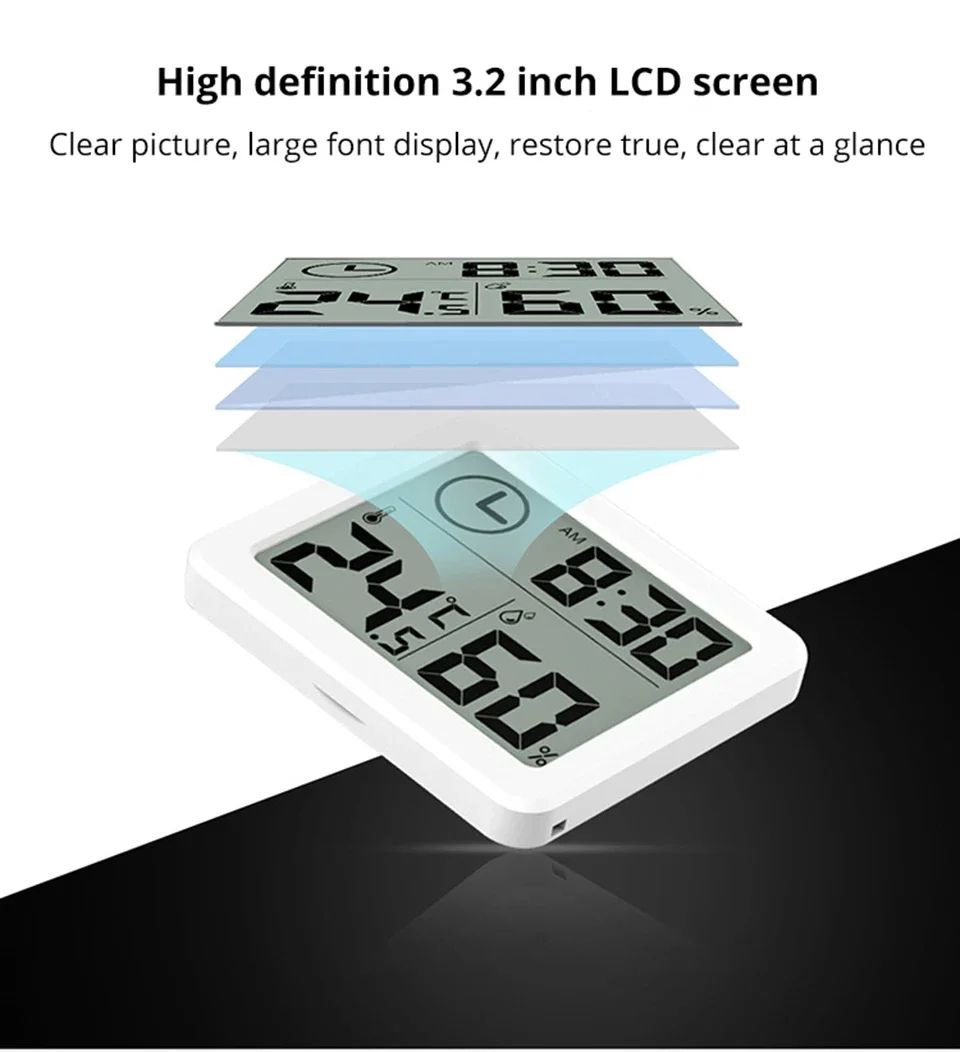 Digital Desk Wall Clock with Temperature and Humidity Display