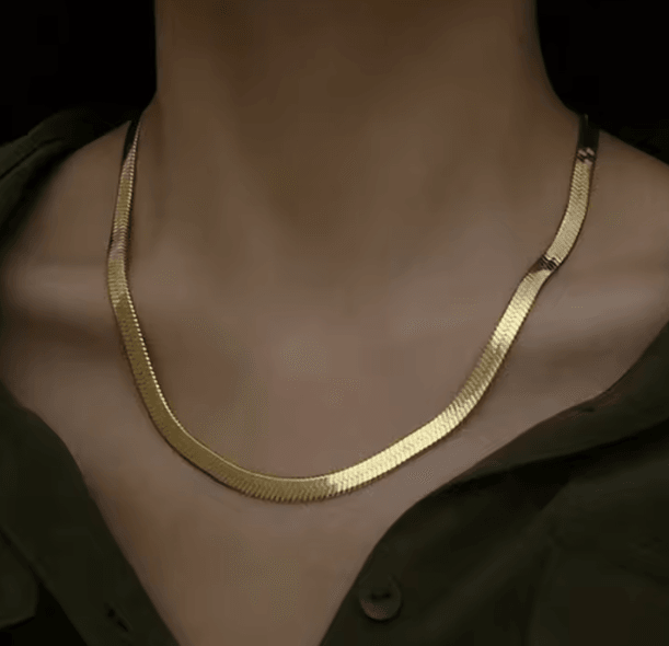 Gold Plated Snake Chain Necklace – 3mm Flat Herringbone Choker for Men & Women