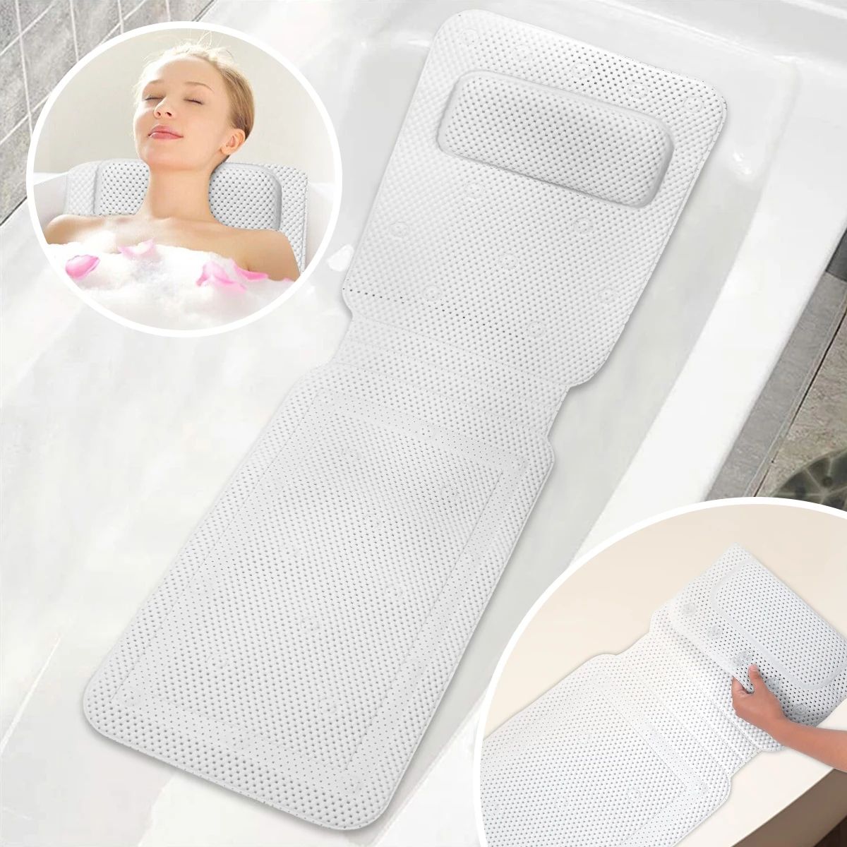 Non Slip Bathtub Cushion Mat Full Body Bath Pillow with Neck Support