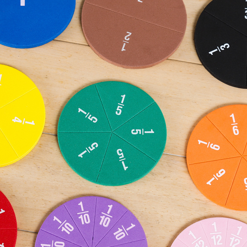 Montessori Math Fractions Set, EVA Round Fraction Circles for Kids, STEM Educational Toy for Early Learning