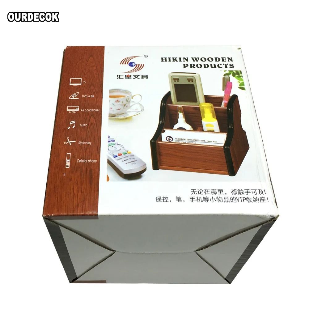 Creative Wooden Remote Control Organizer Box for Coffee Table and Desktop