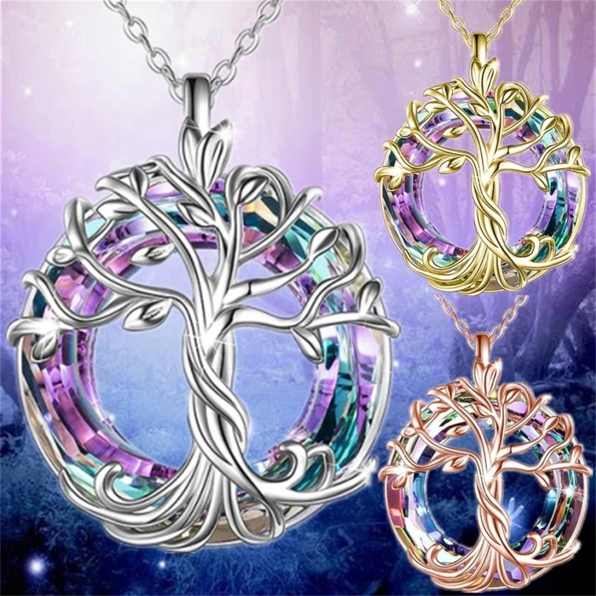 Exquisite Celtic Family Tree Necklace, Circle Crystal Tree of Life Jewelry, Meaningful Gift for Women, Girls & Mom