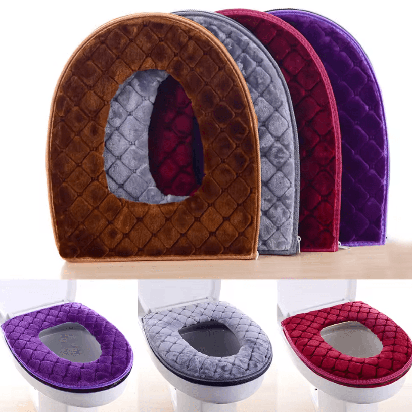 Plush Winter Warm Toilet Seat Cushion – Washable O-Shaped Toilet Lid Cover (14.57 by 17.32 in)