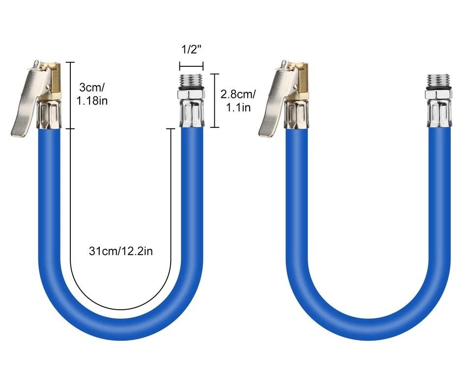 Tire Inflation Hose with Self-Locking Clamps, Rubber Extension, for Car, Motorcycle, Bicycle Use