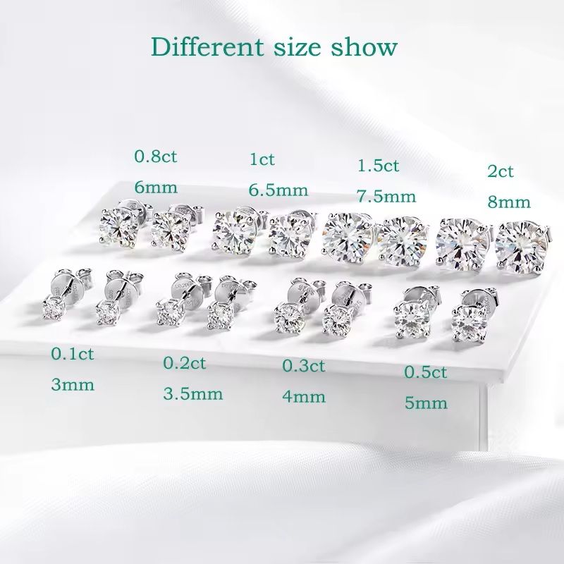 Moissanite Stud Earrings in S925 Silver with Platinum Plating