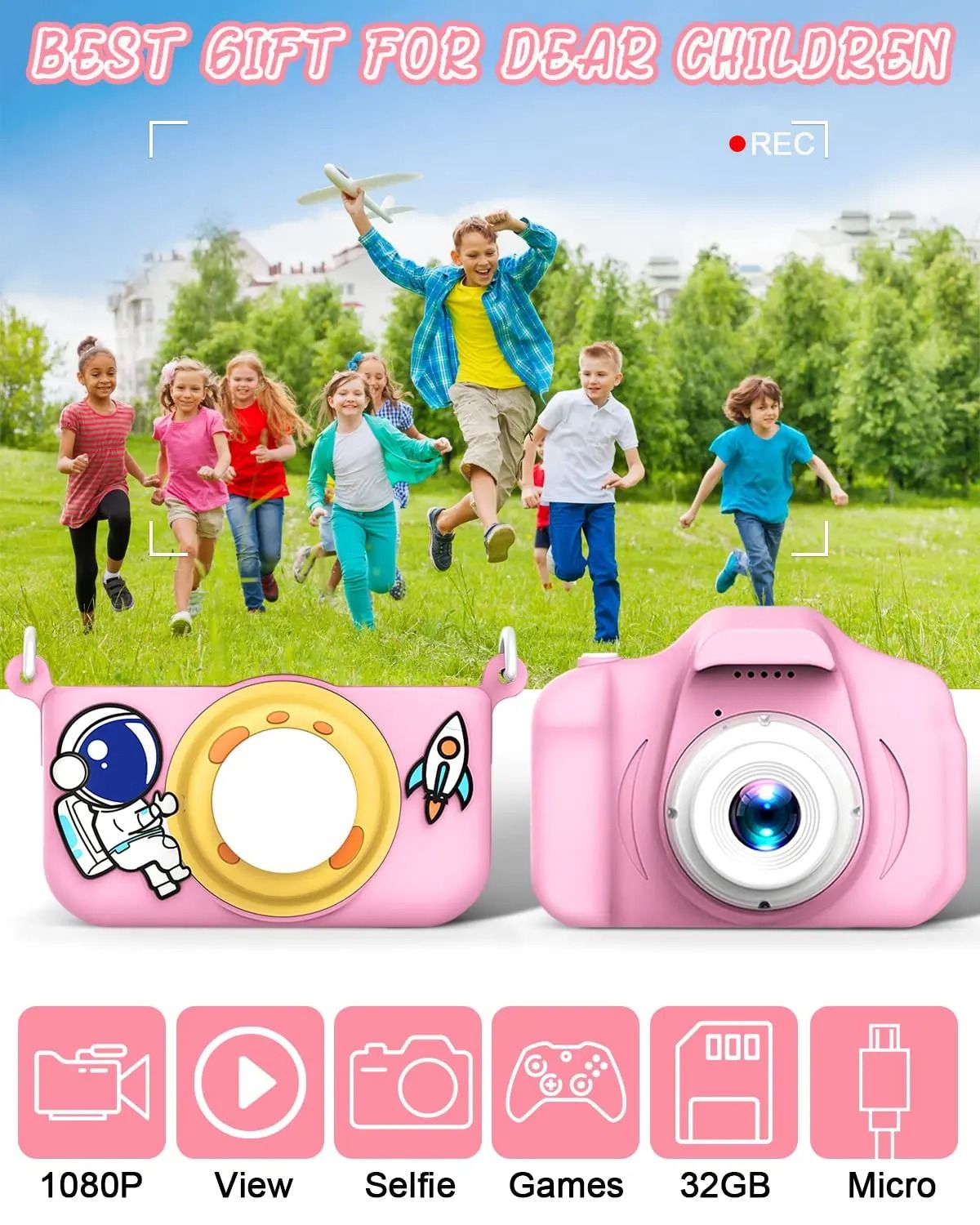 Kids Selfie Camera New Cartoon HD Digital Video Cameras Toys Christmas Birthday Gifts