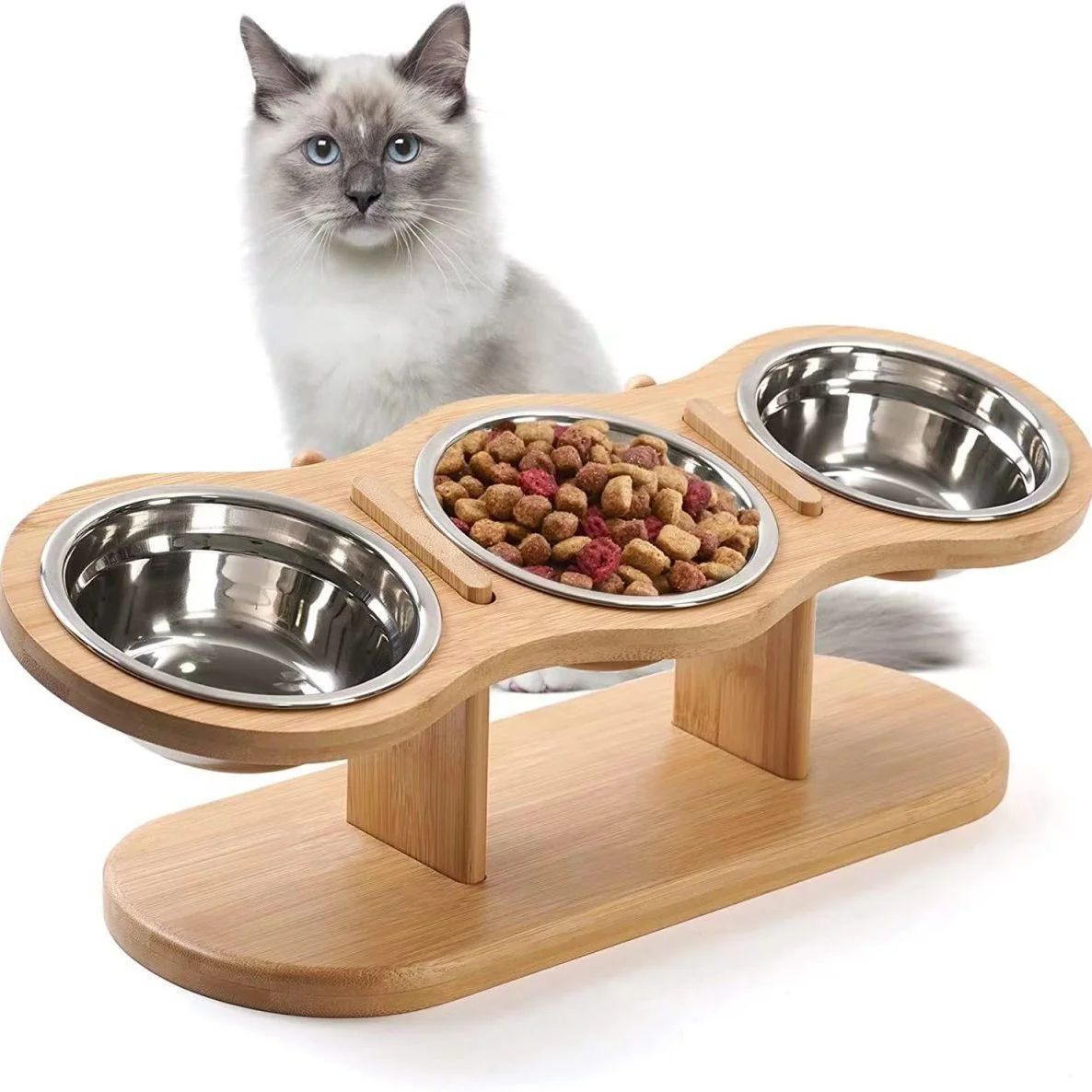 Adjustable Wooden Pet Bowl Stand Set