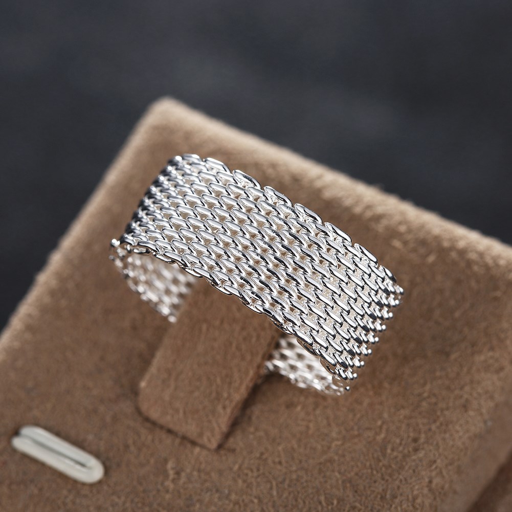 925 Sterling Silver Simple Net Rings for Women and Men - Fashionable Vintage Wedding Gifts in Sizes 6-10