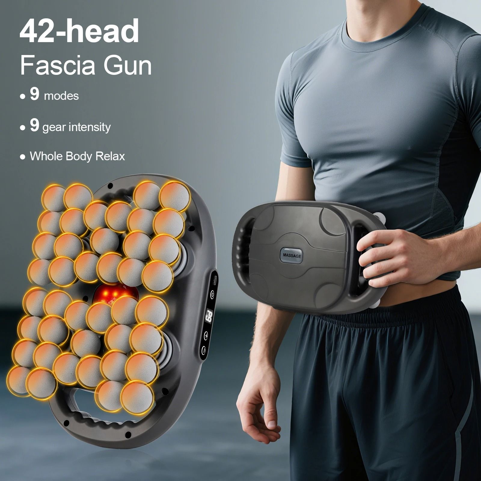 42-Head Deep Tissue Fascia Massage Gun – High-Frequency Muscle Relaxation Device for Shoulder, Waist, Back, and Legs