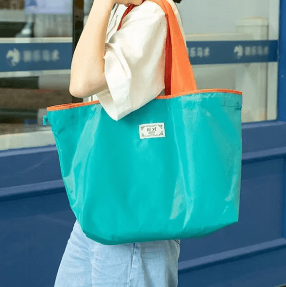 EcoCarry Foldable Reusable Grocery Shoulder Bag with Drawstring Closure