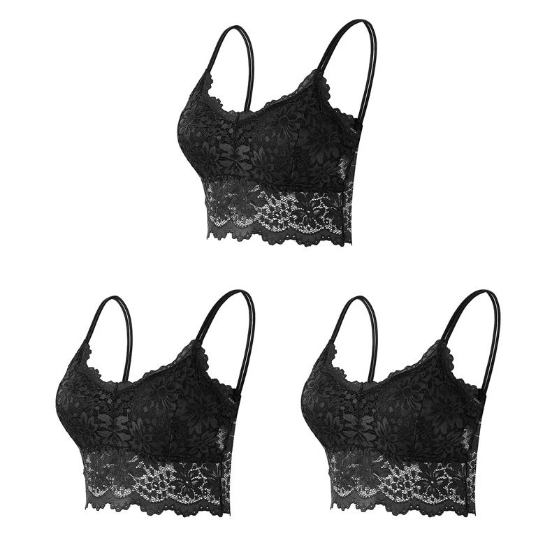 Elegance 3 Pack Lace Bralette Wireless Seamless Lingerie Top