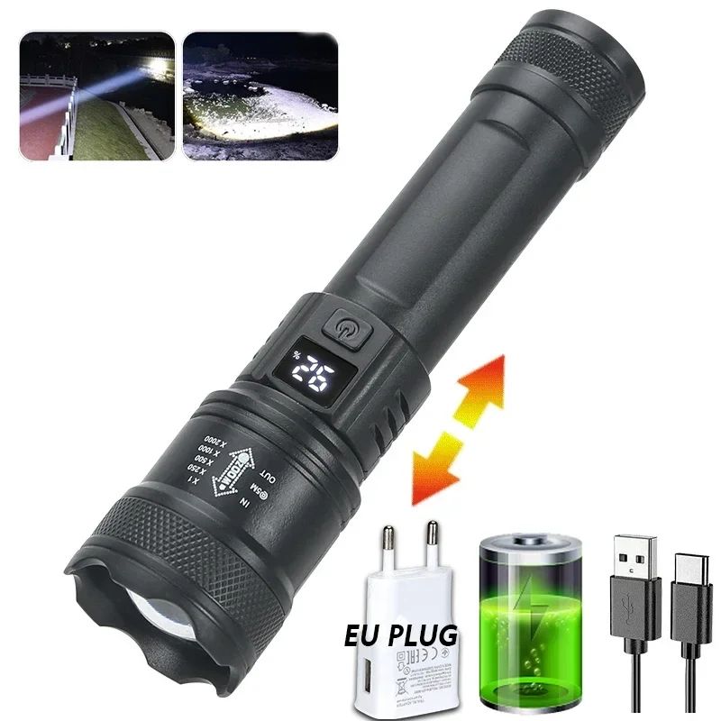 PowerBeam Tactical LED Flashlight with Digital Display & USB Recharge