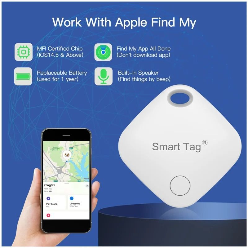 Smart Bluetooth Alarm Tracker Works with Find My App Anti Lost Device for iPhone MFI Rated