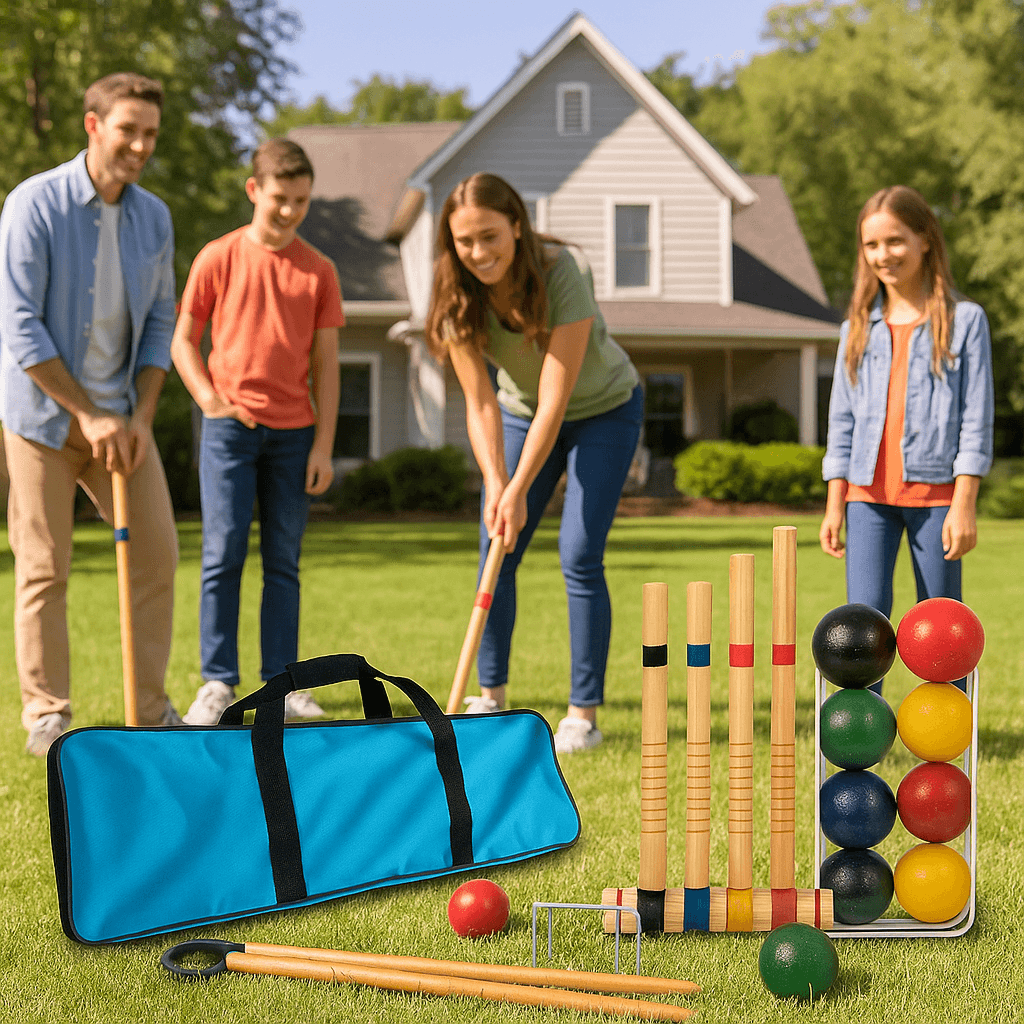6-Player Wooden Croquet Set with Carrying Case – Backyard Lawn Game