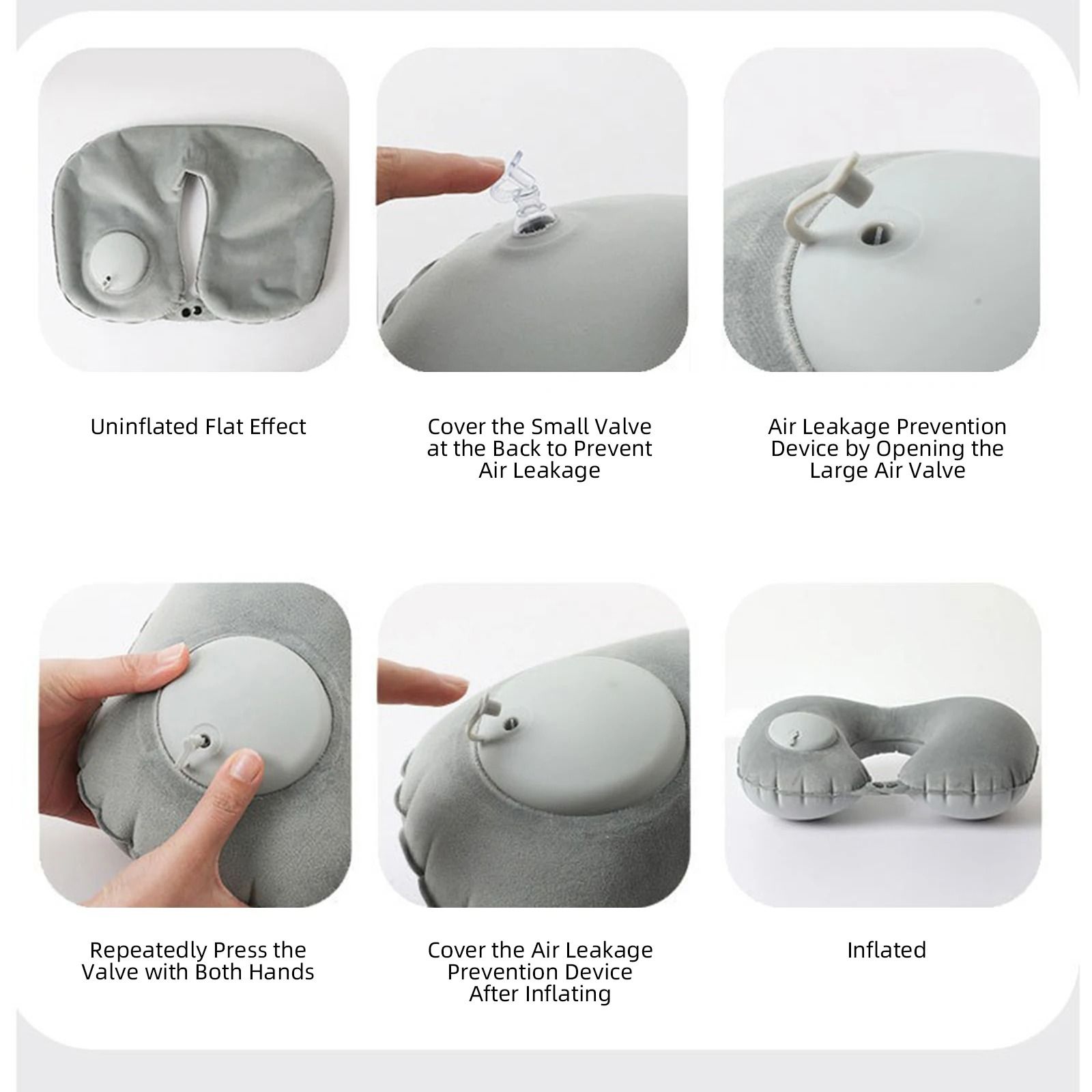 Inflatable U Shaped Travel Neck Pillow Soft Flocking Material