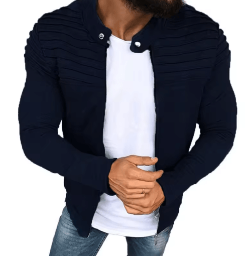 Mens Autumn Sports Casual Jacket Slim Fit Pleated Stripe Zip Up Cardigan Coat