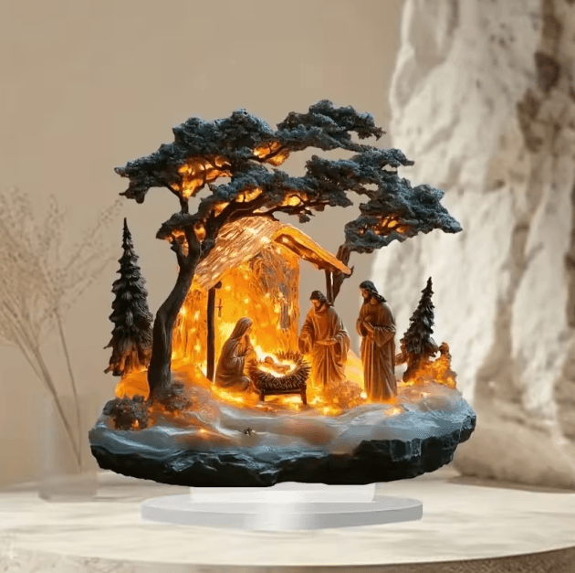 Transparent Acrylic Nativity Scene Ornament Elegant Christian Christmas Table Decor