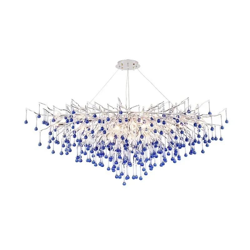 Modern Branch Crystal Chandelier – Luxury Pink & Blue Teardrop Hanging Ceiling Light