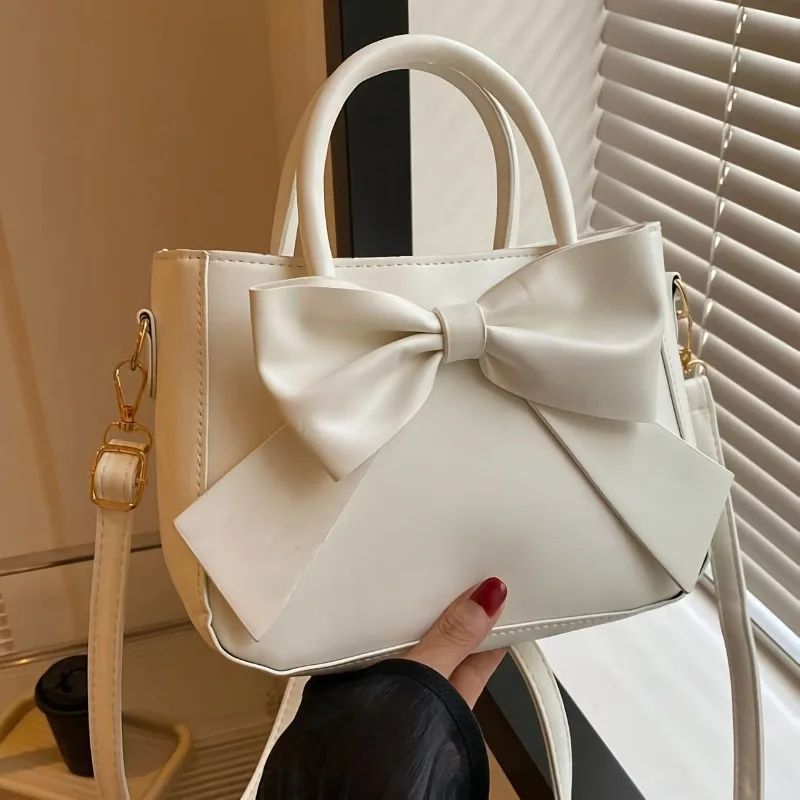 EleganceBow PU Leather Crossbody Handbag | Women's Chic Shoulder Bag with Gold Hardware & Detachable Strap