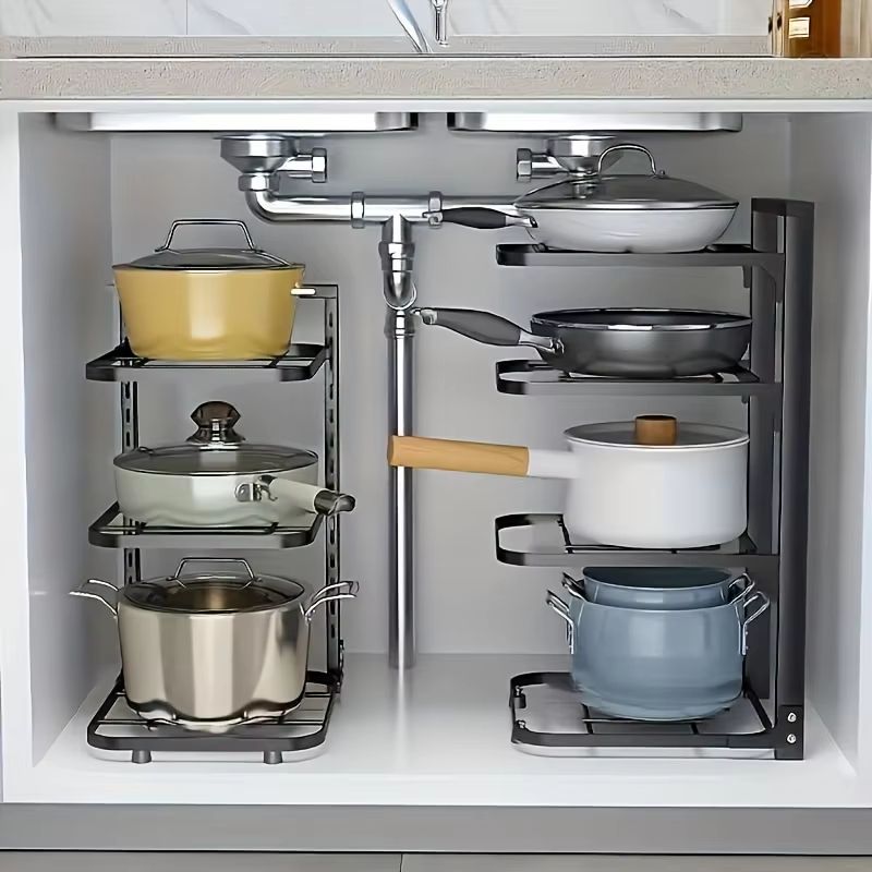 Adjustable Stainless Steel Pot Rack Organizer Multi Layer Pan and Lid Storage Stand