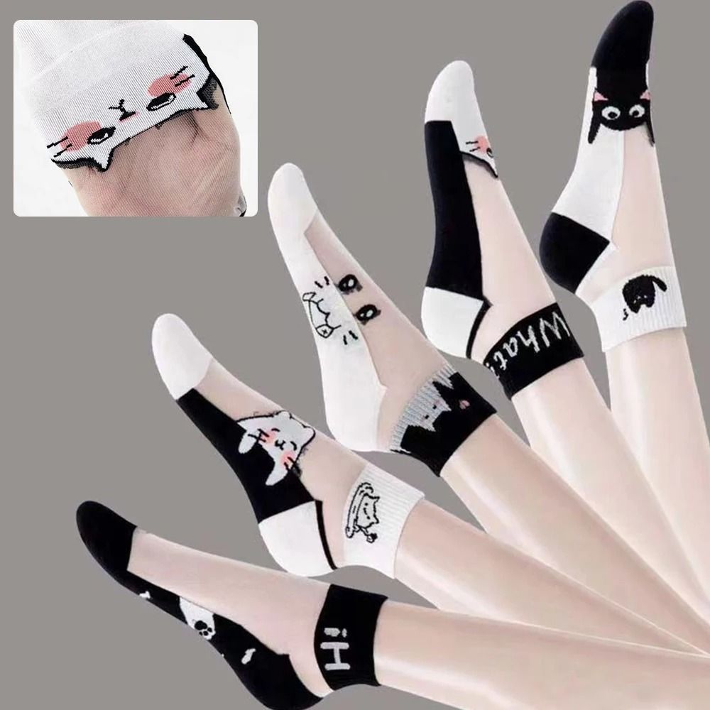 5 Pairs Ice Silk Socks Women Spring Summer Mid Tube Breathable Anti Slip Crystal Thin