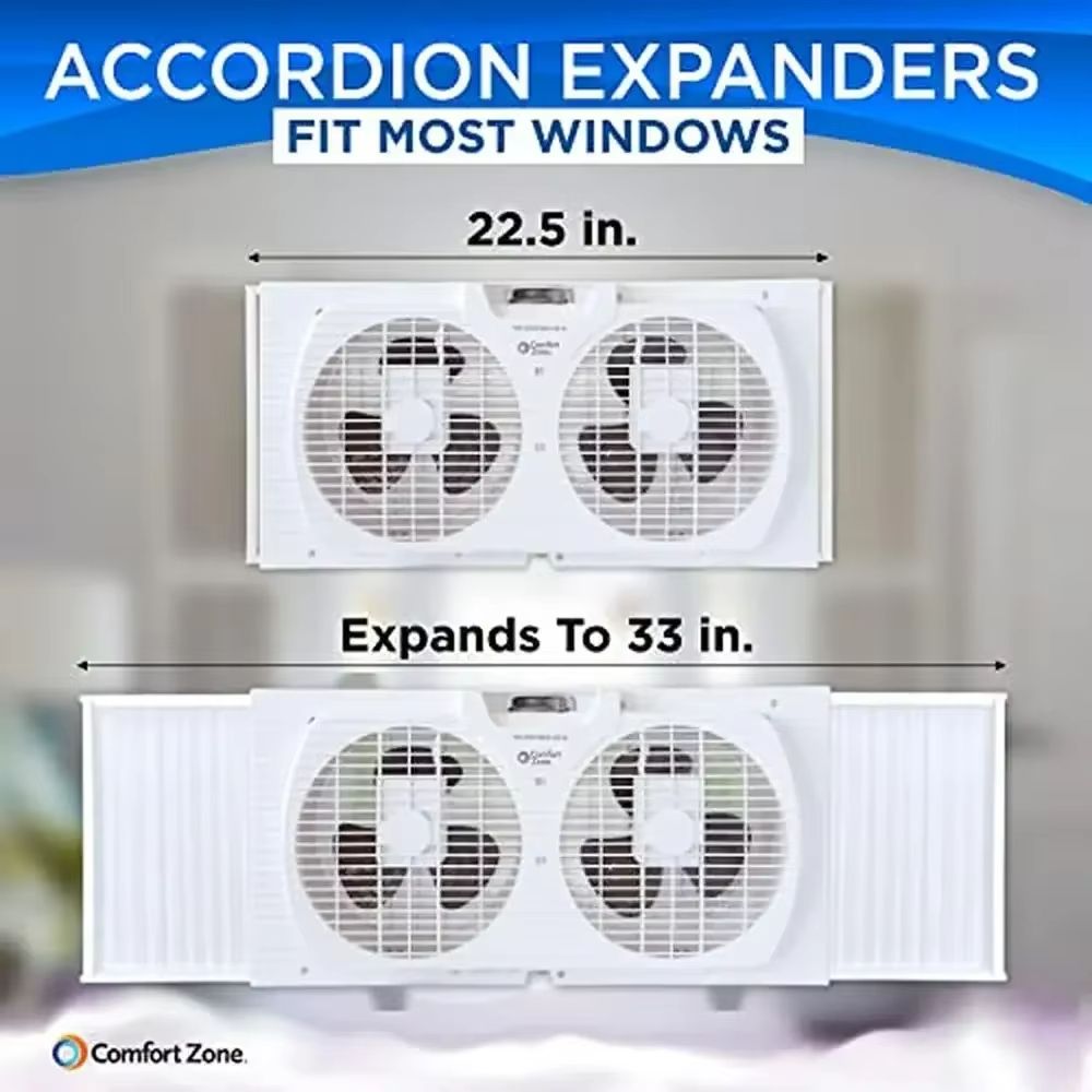 Twin Window Fan with Reversible Airflow – Dual Blade, Expandable Panels & 2-Speed Cooling