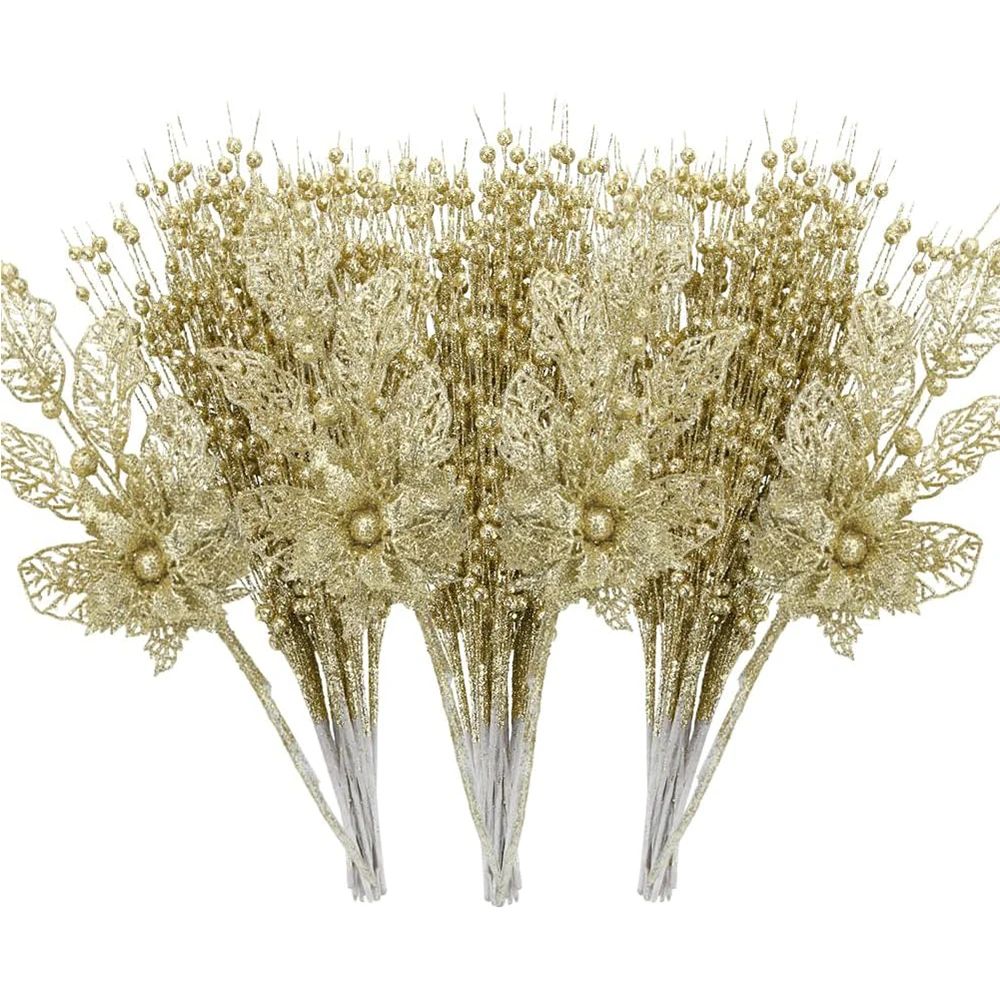 Artificial Glitter Berry Flower Branch Christmas Decoration