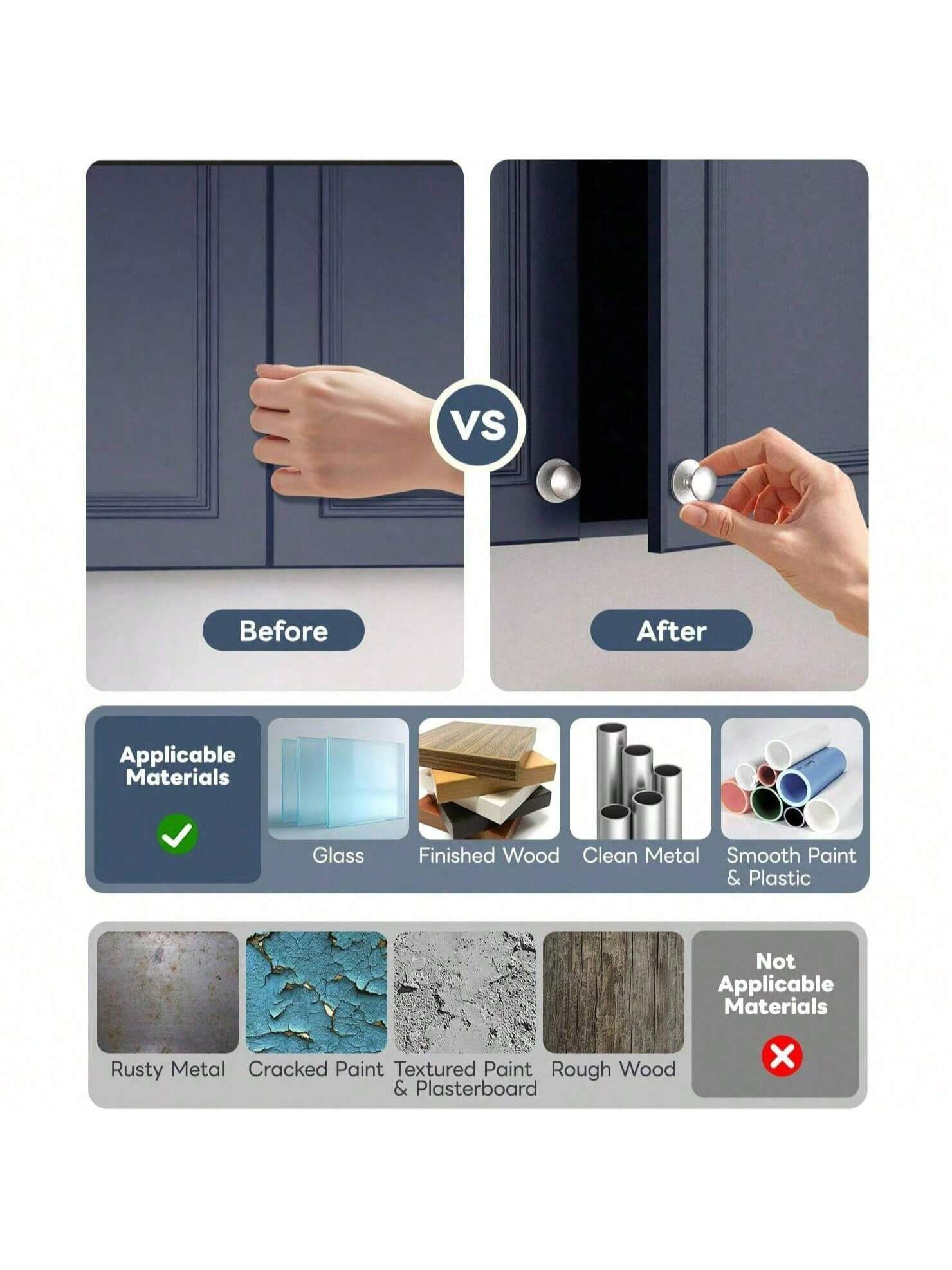 Self Adhesive Cabinet Knobs Stainless Steel No Drill Drawer Pulls