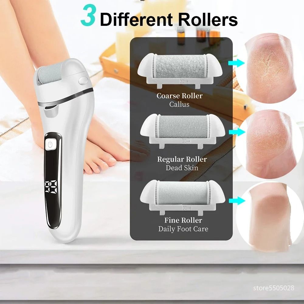 Electric Callus Remover Rechargeable Foot File Grinder Pedicure Machine with 3 Quartz Heads