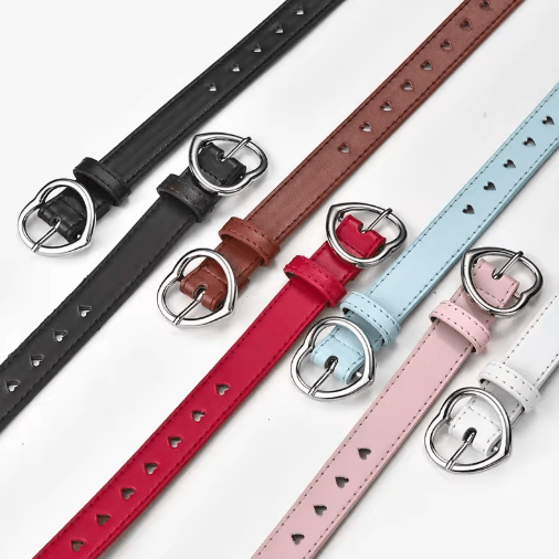 Childrens Faux Leather Belt Cute Peach Heart Buckle Waistband for Girls