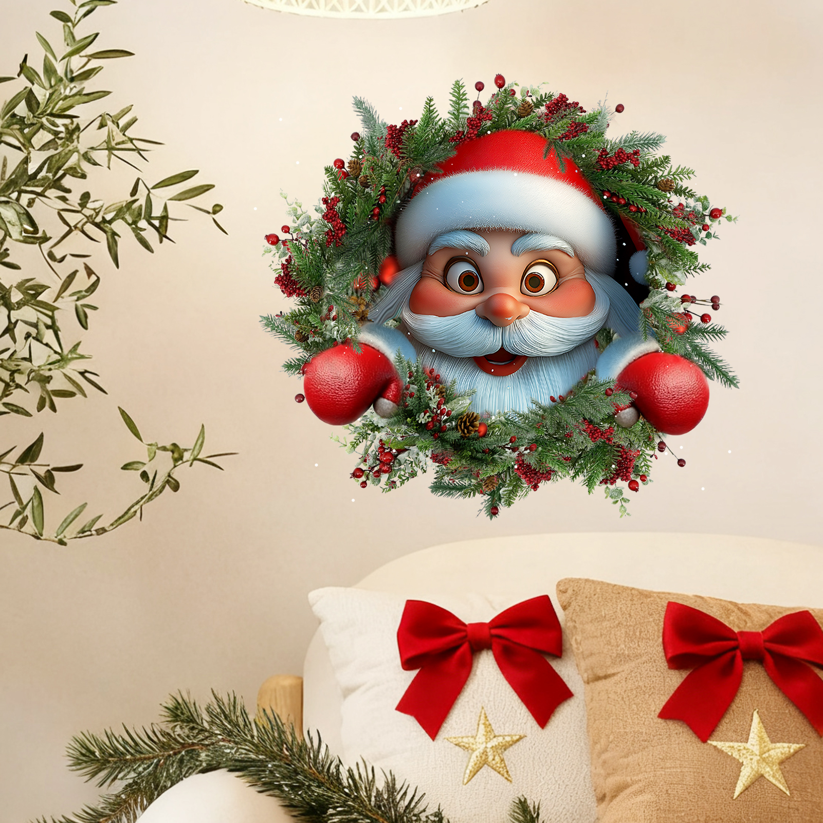 Santa Claus wreath stickers, Christmas home decoration wall stickers, perfect for decorating Christmas Day home decor