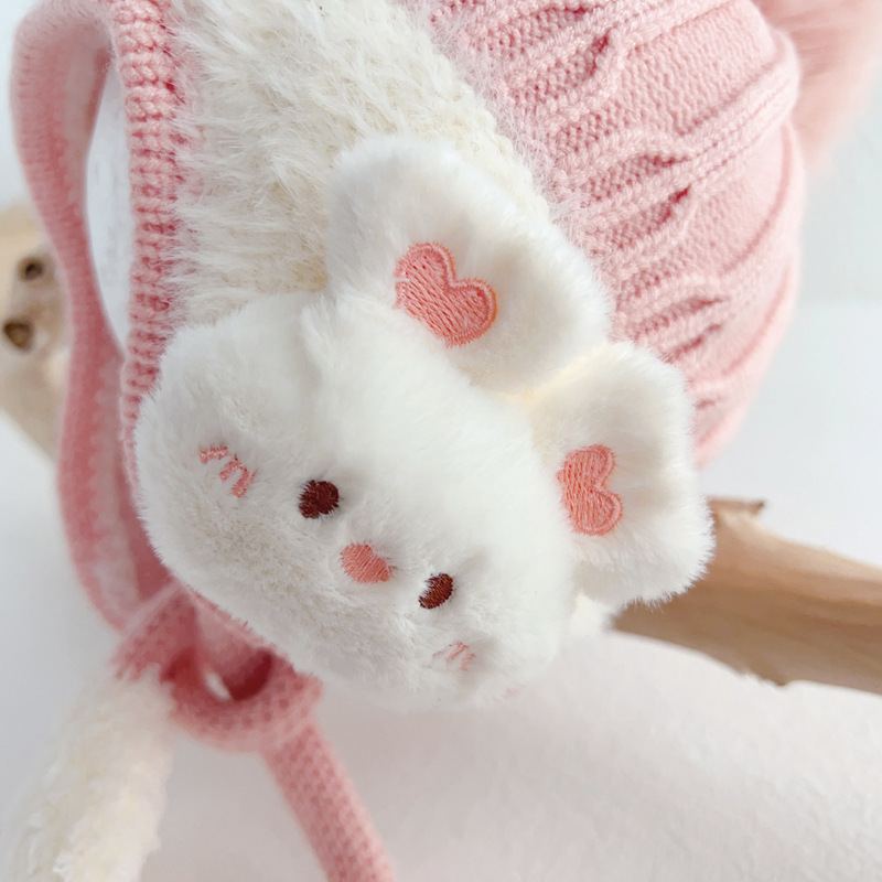 Warm Ear Protection Hat Velvet Lining Kids, Children Woolen Knit Hats, Cute Animal Baby Earmuffs Cap Winter