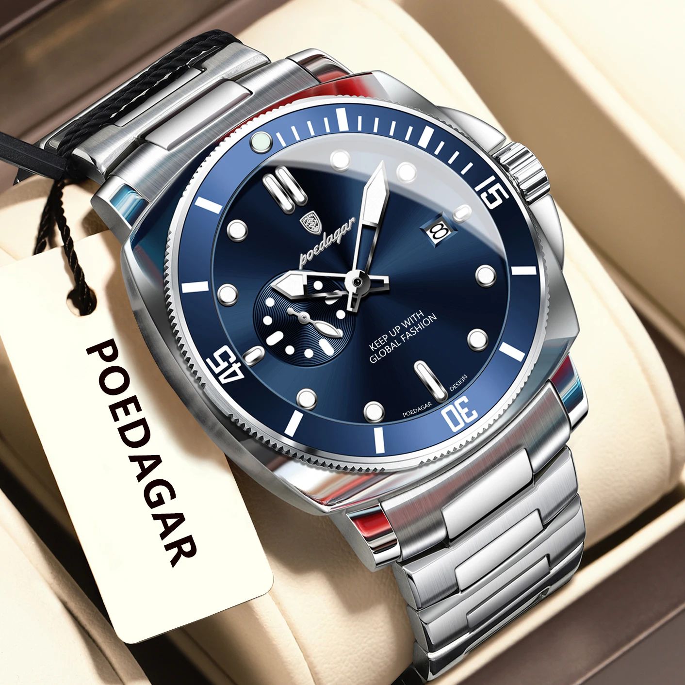 POEDAGAR Luxury Waterproof Men's Quartz Watch with Luminous Date & Dual Time