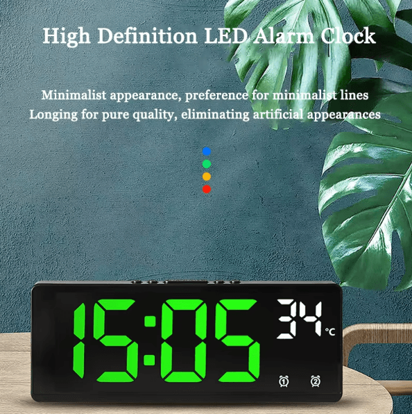 Voice Control LED Digital Alarm Clock – Temperature Display Desk Clock with Night Mode