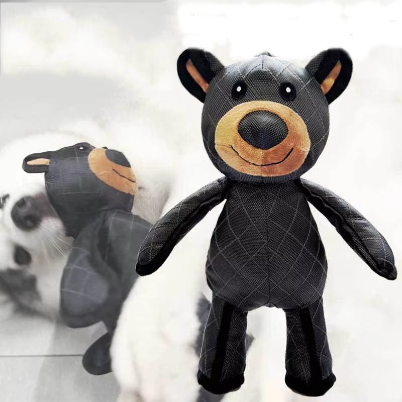 Plush Pet Squeaky Dog Toy – Robust Canvas Bear Interactive Pet Toy for Fun Play