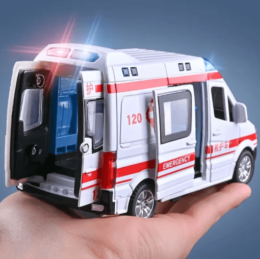 Diecast Emergency Vehicle Toy Set Sound and Light Police Ambulance & Fire Truck Models