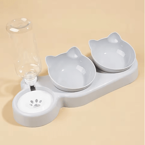 ErgoFeed 3 in 1 Pet Bowl – Tilted Cat Bowl Set with Gravity Water Feeder