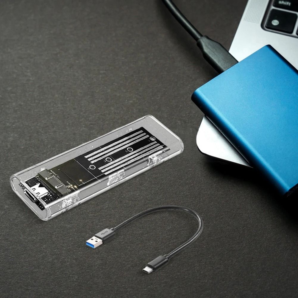 M2 SATA External SSD Enclosure USB C 10Gbps Transparent Hard Drive Case