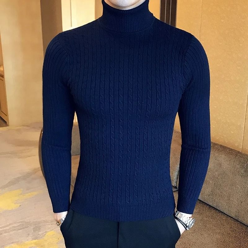 Winter High Neck Thick Warm Sweater Men Slim Fit Pullover Knitwear