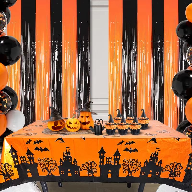 Halloween Spanish Blood Handprint Door Curtain in Orange and Black