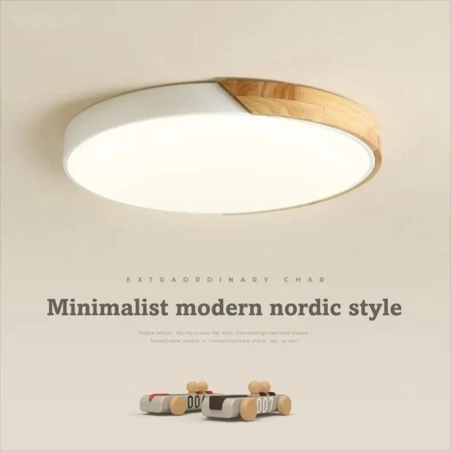 Nordic LED Ceiling Light Wooden Macaroon Circular Ceiling Lamp Modern Simple Indoor Lighting