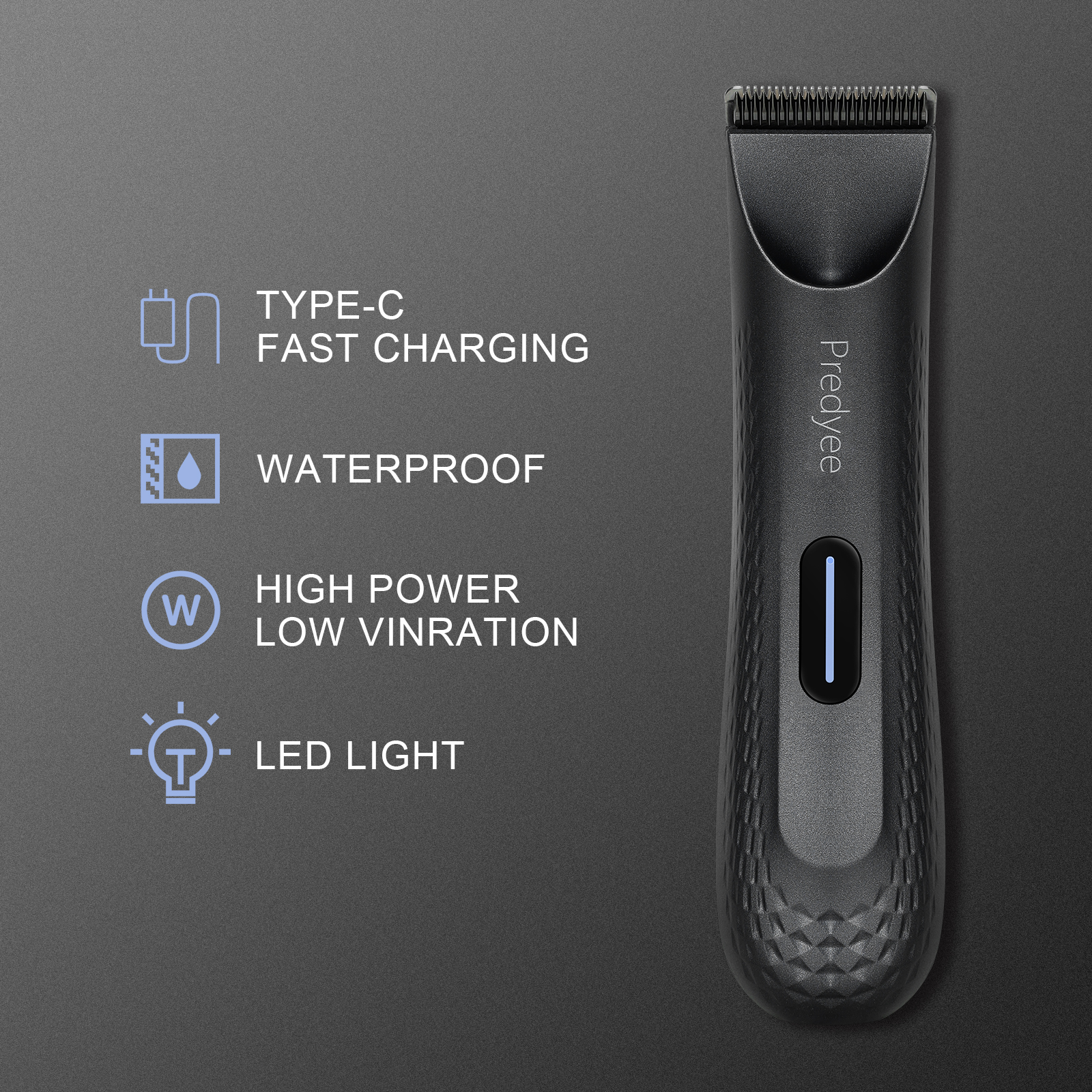 Men Waterproof Pubic Hair Trimmer, Electric Groin Groomer, Replaceable Ceramic Blade